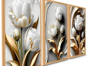 Quadros Decorativos Flor Tulipa Branca - 3 Peças - Mosaico - Influenciador Shopee | Info4Fun Labs