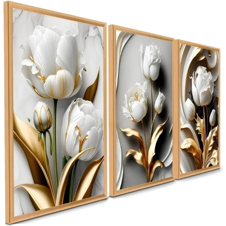 Quadros Decorativos Flor Tulipa Branca - 3 Peças - Mosaico - Influenciador Shopee | Info4Fun Labs