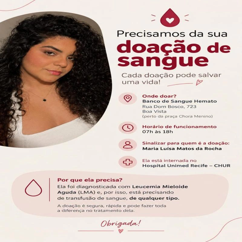 Doação de Sangue – Recife – Maria Luisa Matos da Rocha!