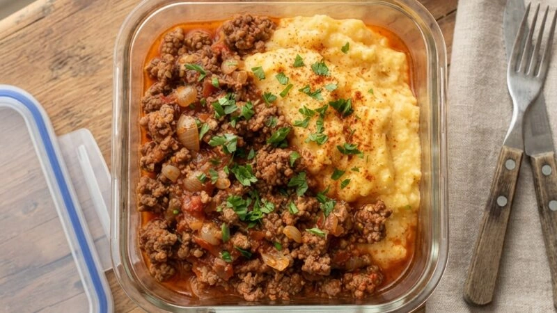 Marmita Prática de Carne Moída com Polenta Cremosa